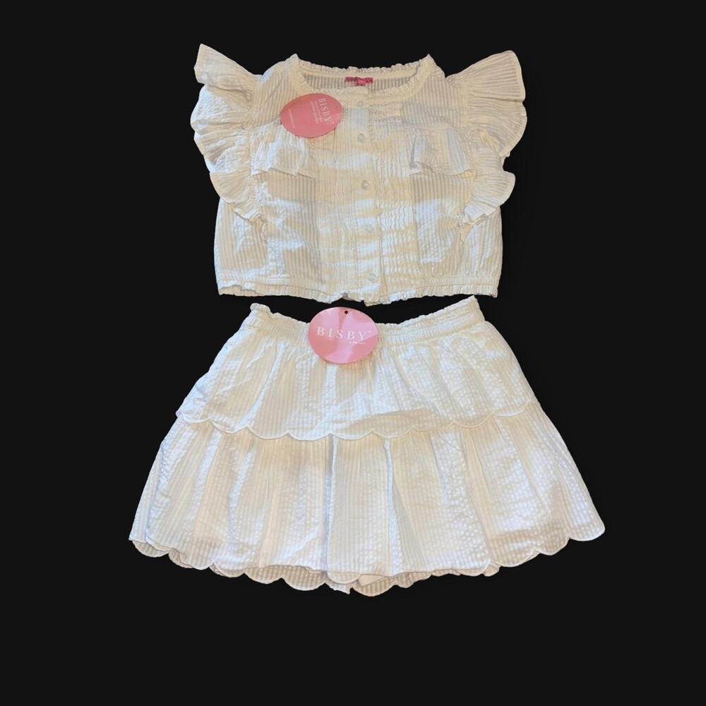 Bisby girls size 12 white ruffle set new